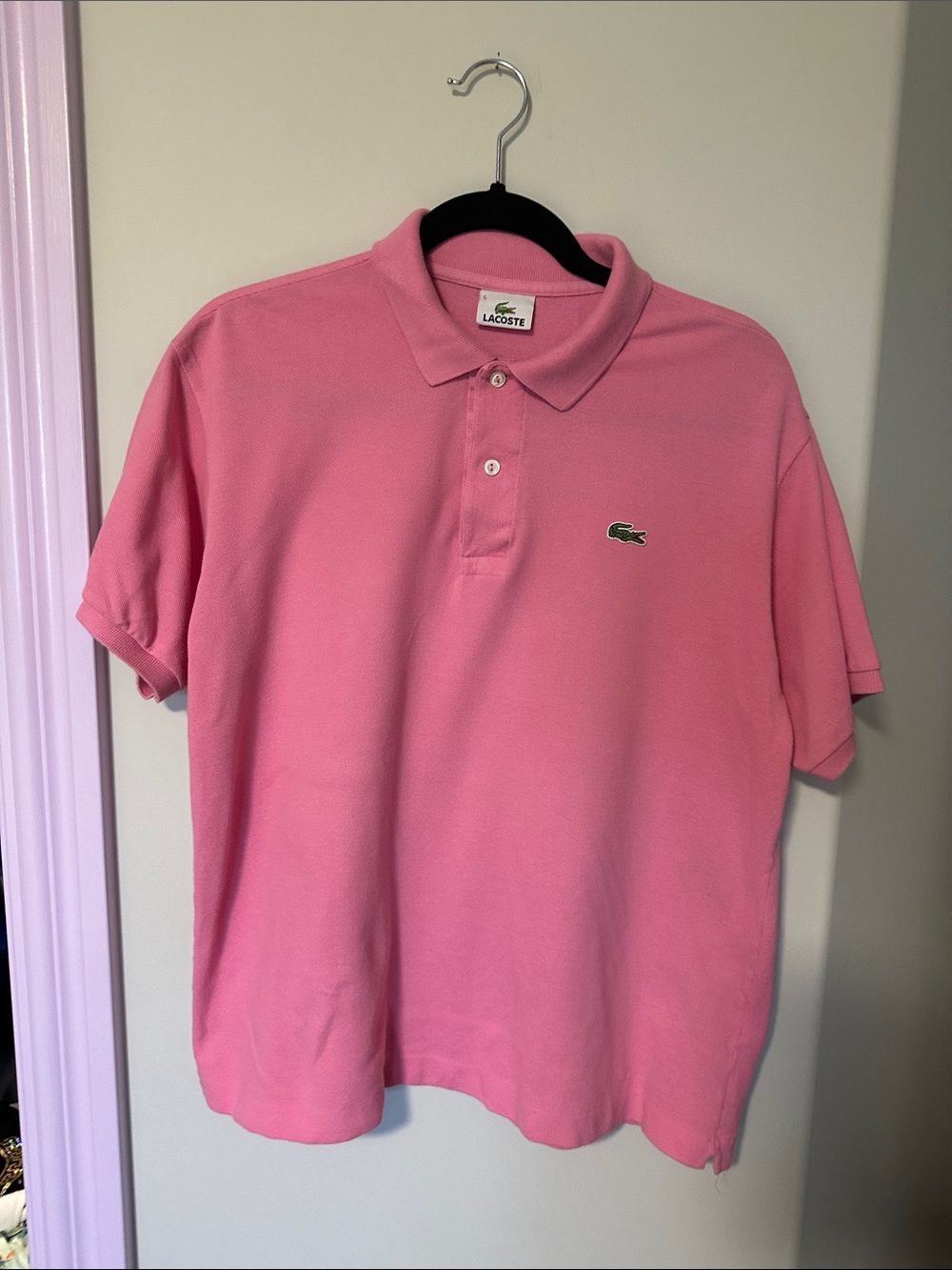 Lacoste Men’s Pink Polo with Embroidered Crocodile size 5